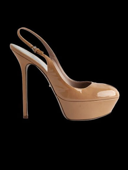 Good Sergio Rossi White Lacquer Slingback High-Heeled Shoes Size 36