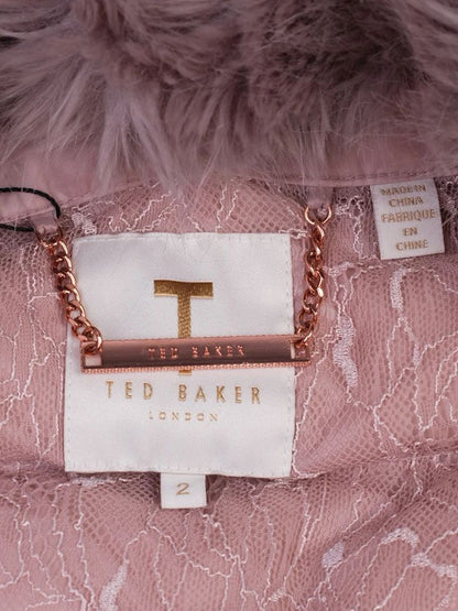 Excellent Ted Baker Pink Quilted Jacket with Faux Fur Collar Size 2