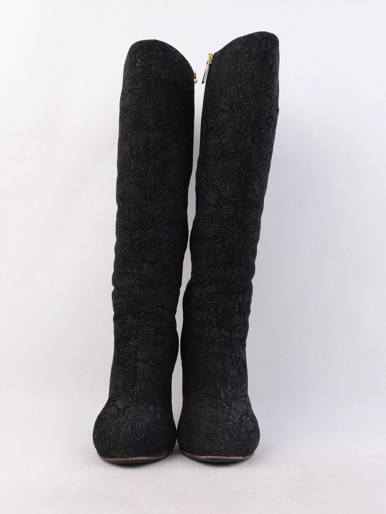 Excellent Renzoni Black Leather Knee-High Heels Size 37