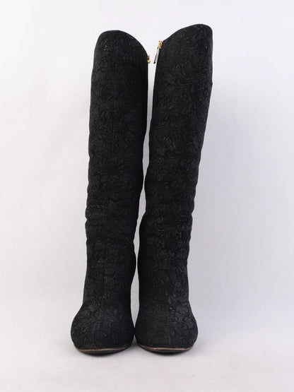 Excellent Renzoni Black Leather Knee-High Heels Size 37