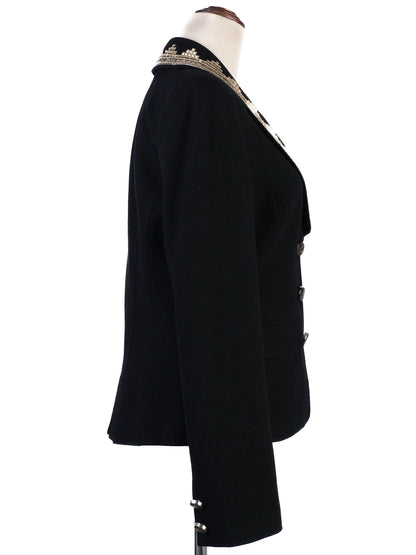 Excellent Class Roberto Cavalli Black Wool Skirt Suit with Beaded Collar