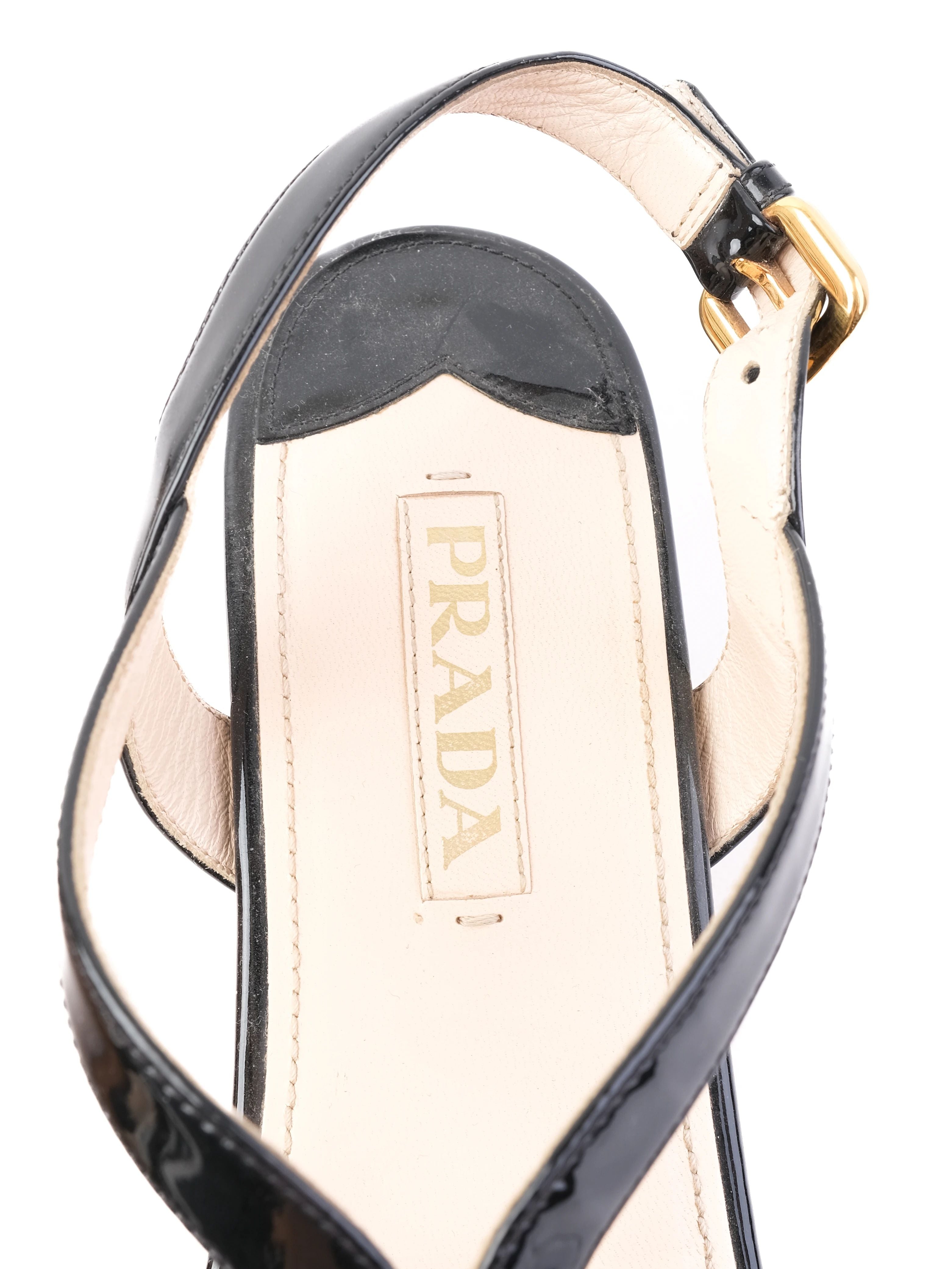 Excellent Prada Black Leather Wedge Sandals Size 41