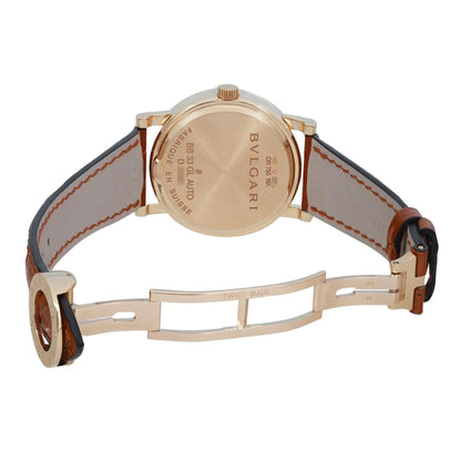 Bvlgari 33mm 18k Yellow Gold White Dial Leather Strap Automatic Watch BB33GL