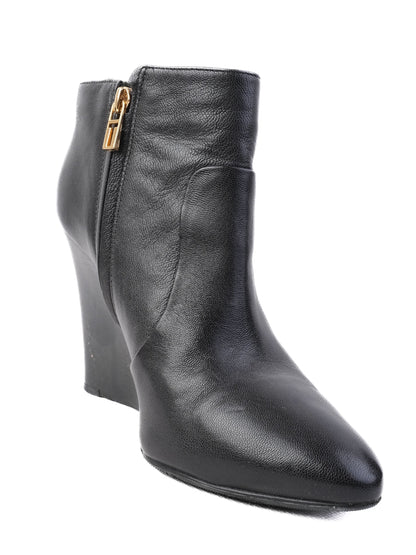 Excellent Tory Burch Black Leather Wedge Ankle Boots Size 40