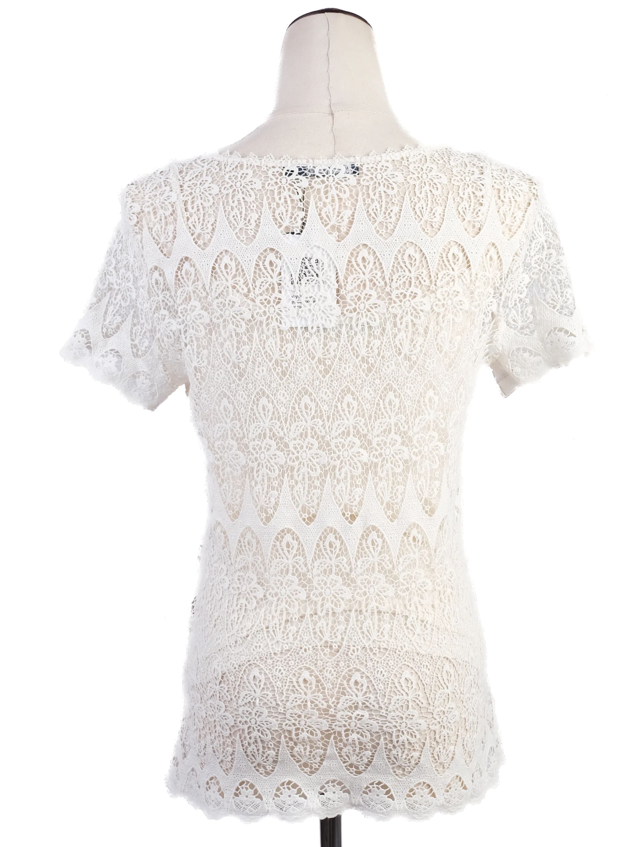Excellent Ralph Lauren White Lace Top Size S Floral Design