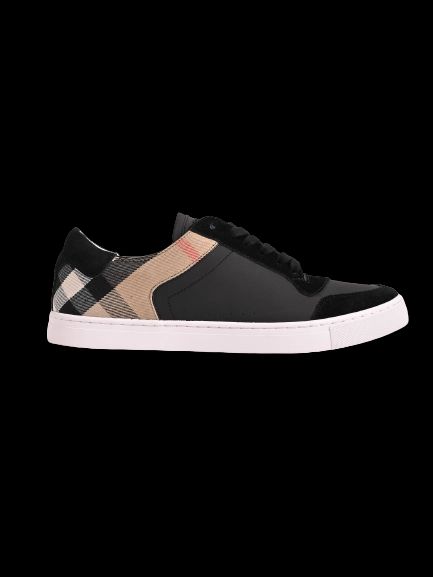 NEW Burberry Black Leather Sneakers Checkered Pattern Size 41.5