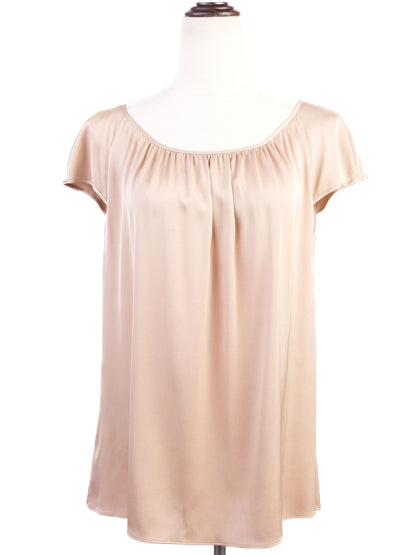 Excellent Hugo White Silk Blouse Size L Short Sleeve Flowy Top