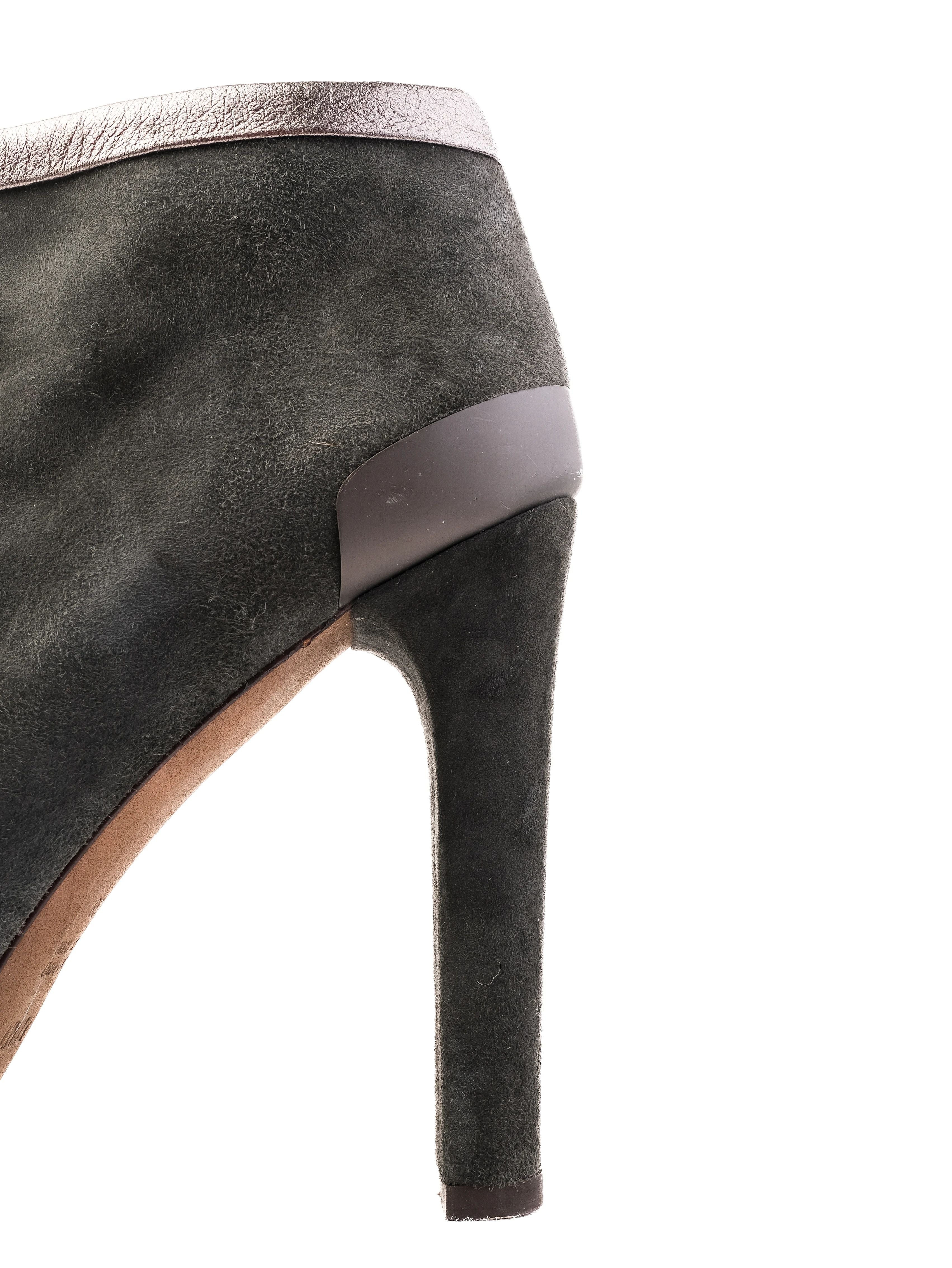 Excellent Fendi Gray Leather High-Heeled Ankle Boots Size 38