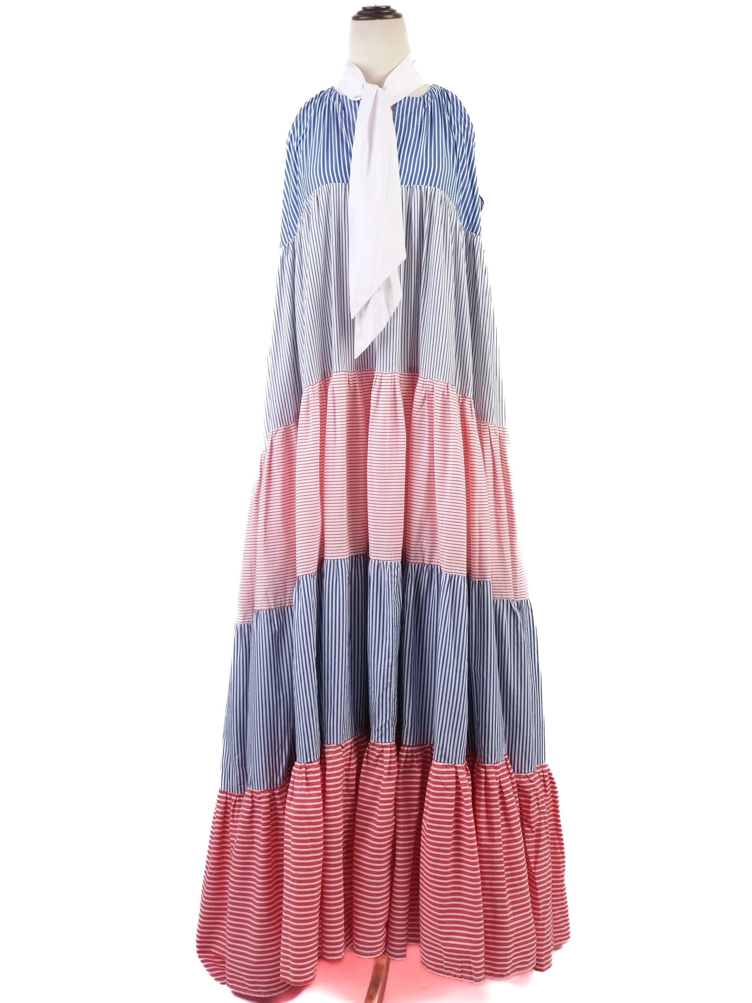 Excellent Lisa Marie Fernandez Maxi Dress L Cotton Natural Blue Red