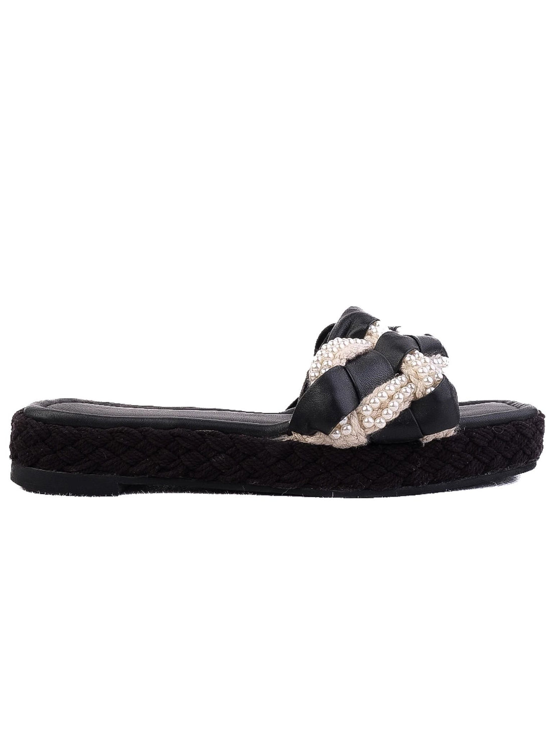 Perfect Uterque Black Leather Platform Sandals Size 36 with Pearl Details