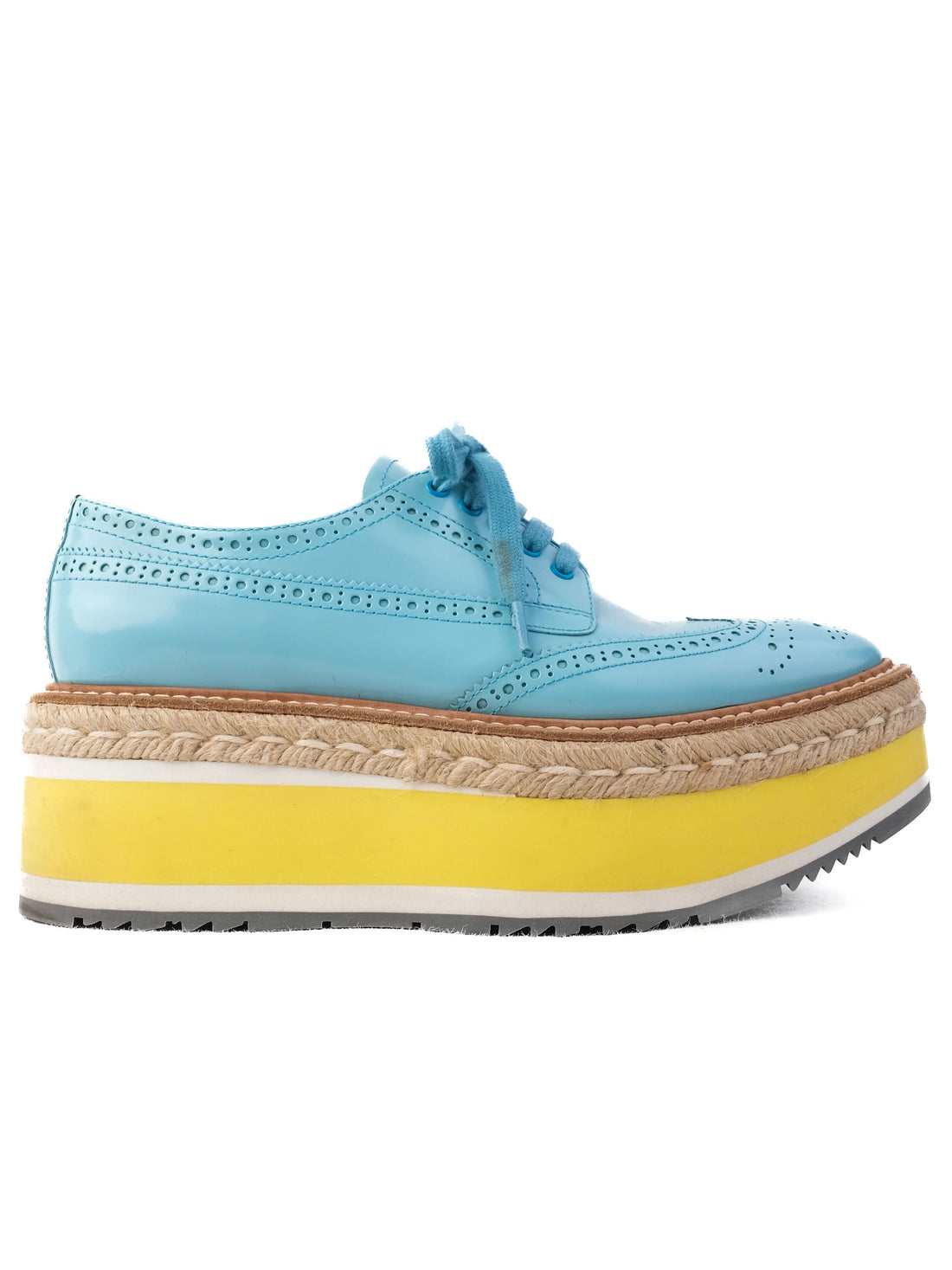 Excellent Prada Blue Leather Brogue Platform Shoes Size 37