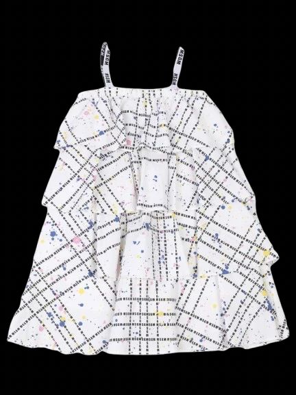 Excellent MSGM Kids Dress White Cotton Grid Pattern Size 12