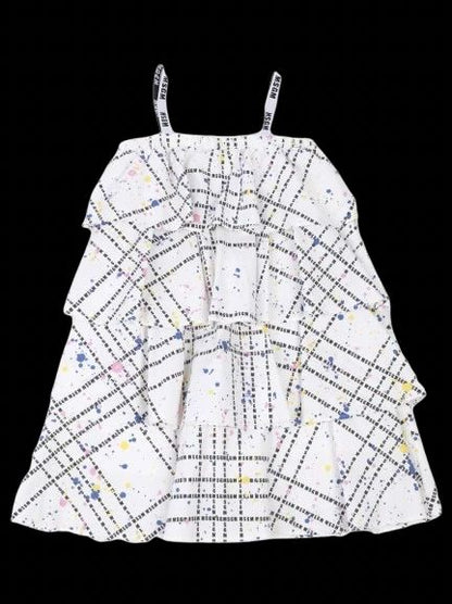 Excellent MSGM Kids Dress White Cotton Grid Pattern Size 12