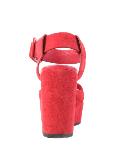 Celine Red Genuine Suede Platform Sandals Size 38 Perfect Condition