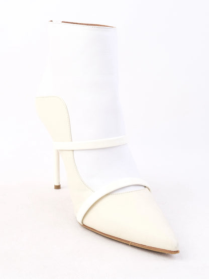 Excellent Malone Souliers White Leather High-Heeled Ankle Boots Size 39
