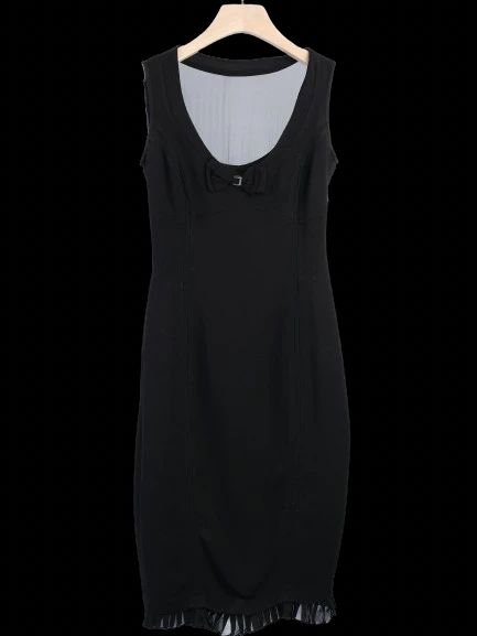 Excellent Karen Millen Black Sleeveless Dress Size S with Bow Detail