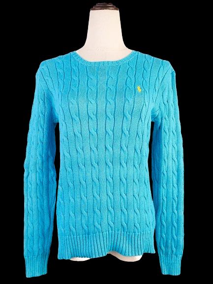 Good Condition Polo Ralph Lauren Blue Cable-Knit Sweater Size M