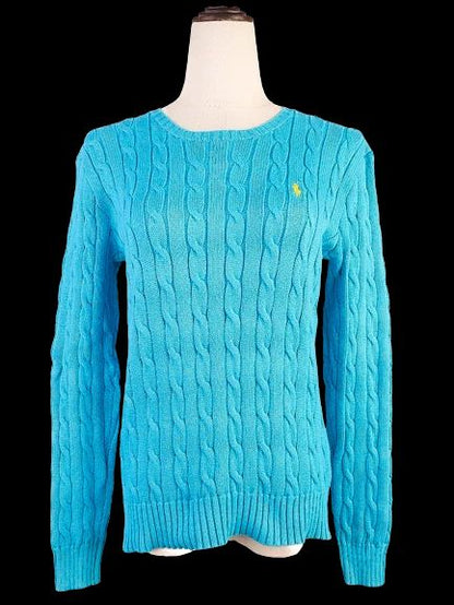 Good Condition Polo Ralph Lauren Blue Cable-Knit Sweater Size M