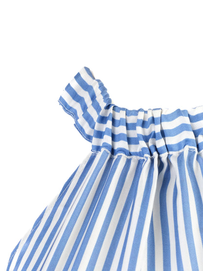 Excellent Paper London Blue Silk Striped Halter Neck Dress Size XXL