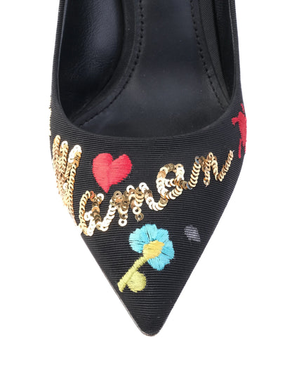 Excellent Dolce Gabbana Black High-Heeled Shoes Embroidered Size N/A