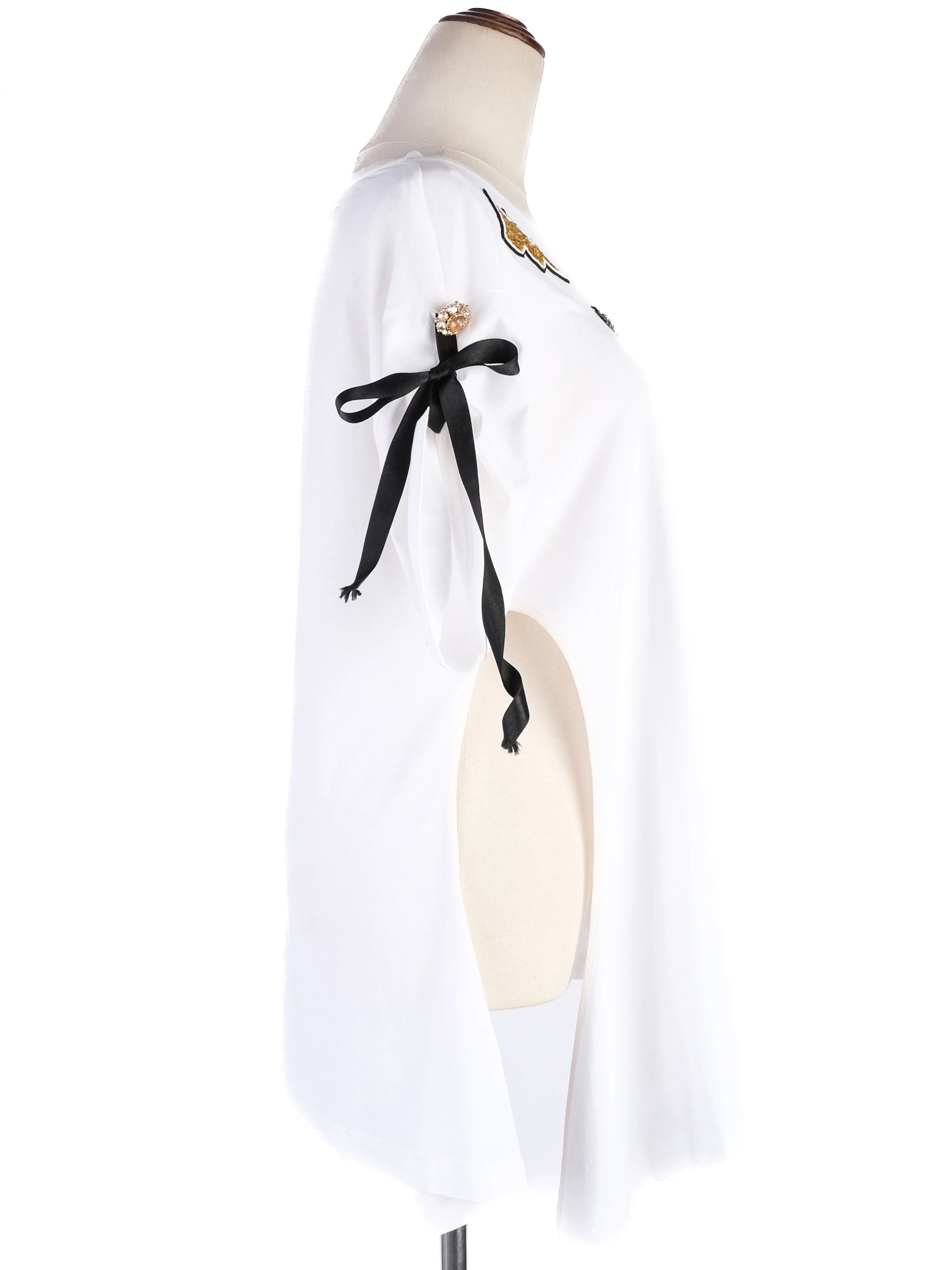 EXCELLENT Dolce Gabbana White Cotton Shirt with Decorative Patches Size S