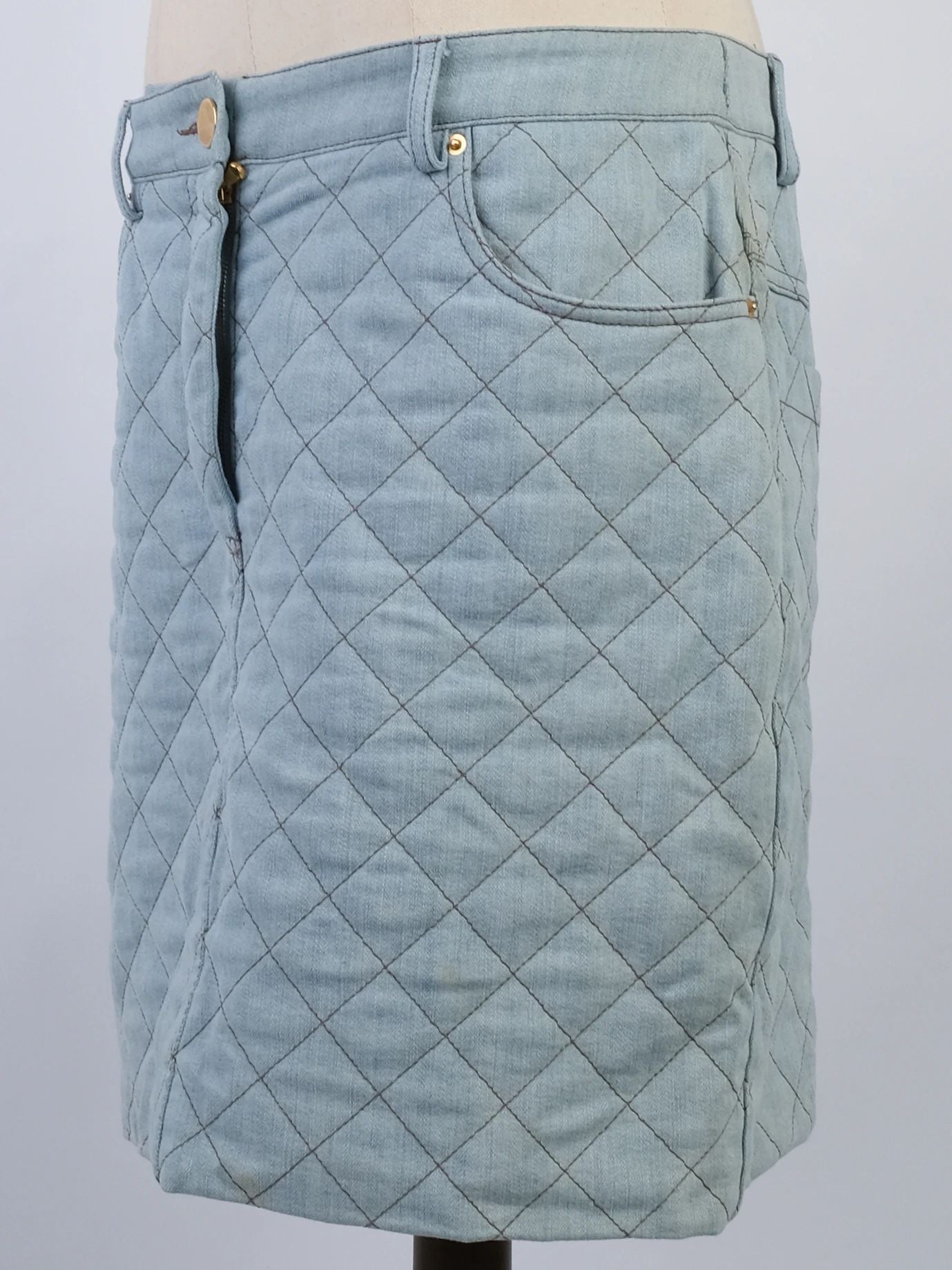 Excellent Moschino Blue Quilted Denim Jacket &amp; Skirt Set