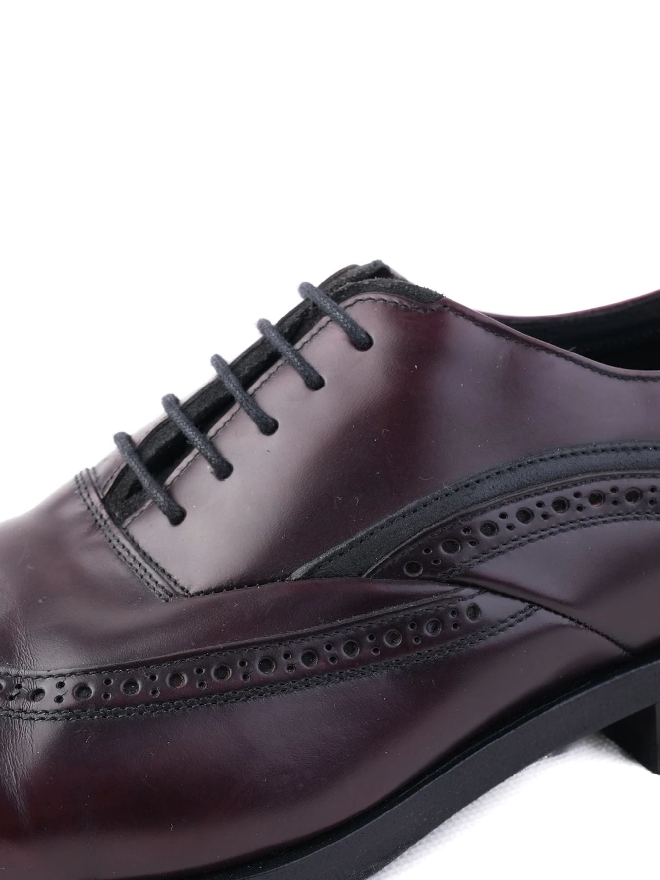 Excellent Prada Black Leather Brogue Shoes Size 40.5 for Men