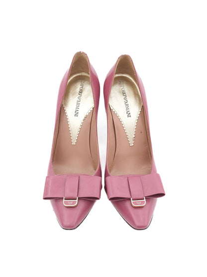 Excellent Emporio Armani Pink Leather High Heels Size 37.5 with Bow