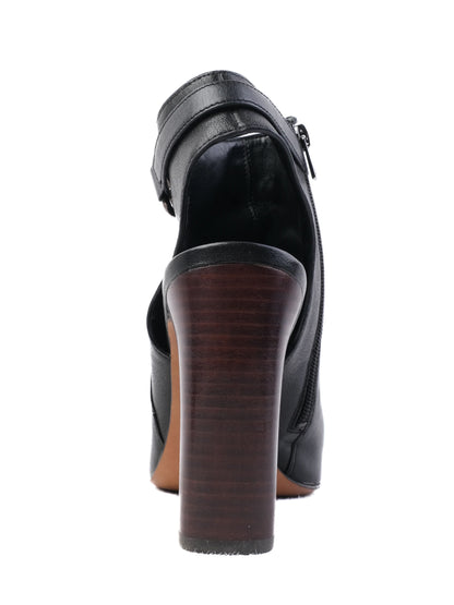 Excellent Coach Black Leather Chunky Heeled Peep Toe Shoes Size 40