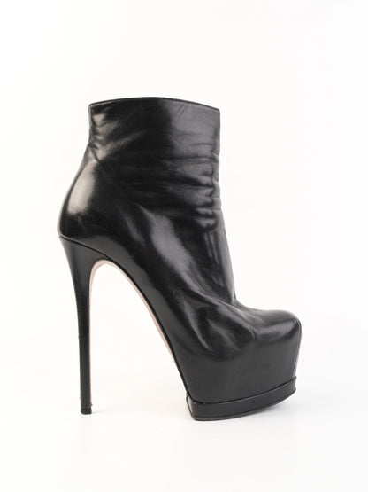 Excellent Gianmarco Lorenzi Black Leather Platform Ankle Boots Size 38