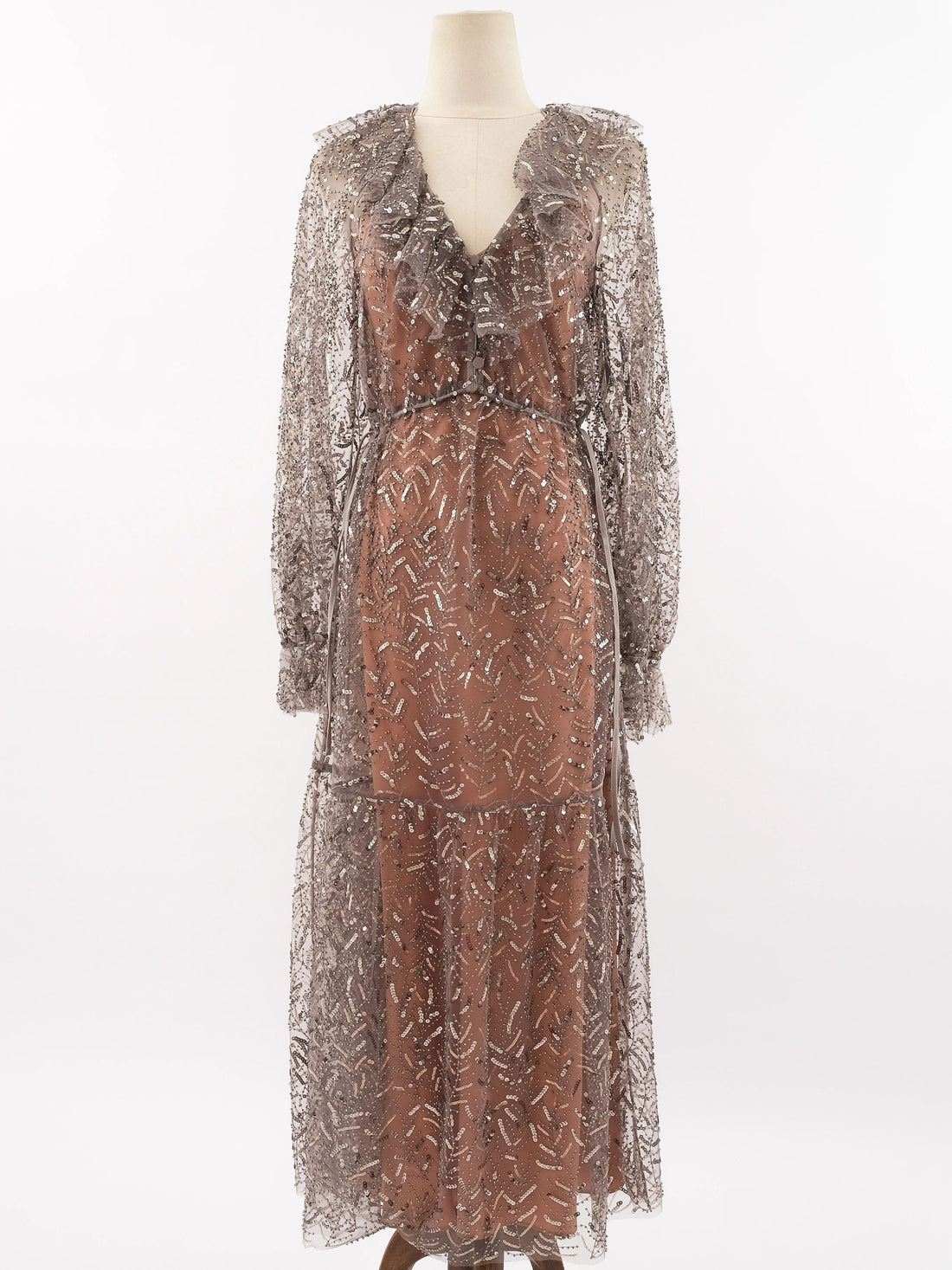 Self-Portrait Gray Sheer Sequined Dress XS Excellent Condition
