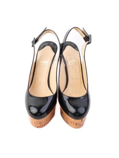 Christian Louboutin Black Leather Wedge Platform Shoes Size 35