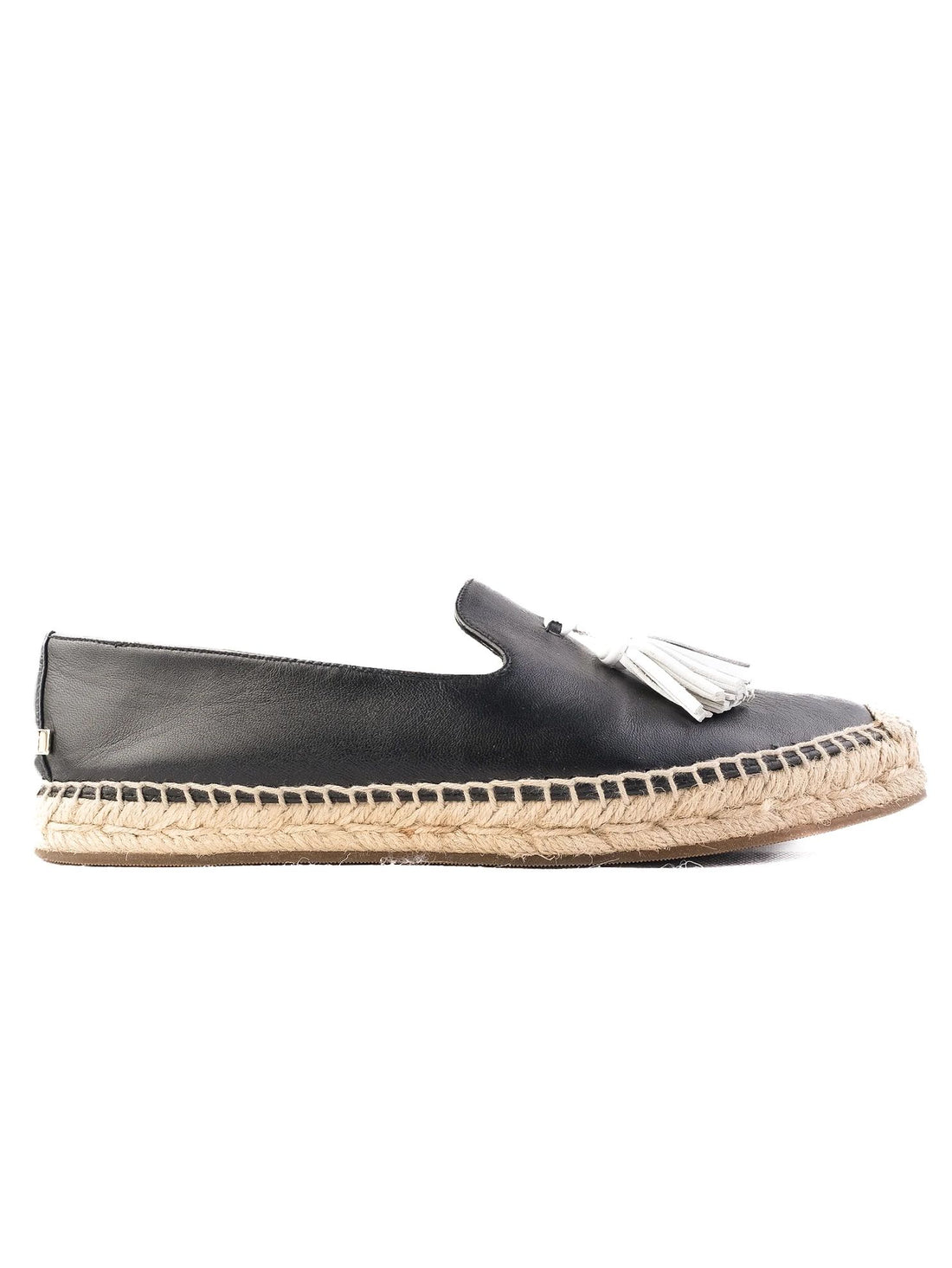 Burberry Black Leather Espadrille Shoes with White Tassel