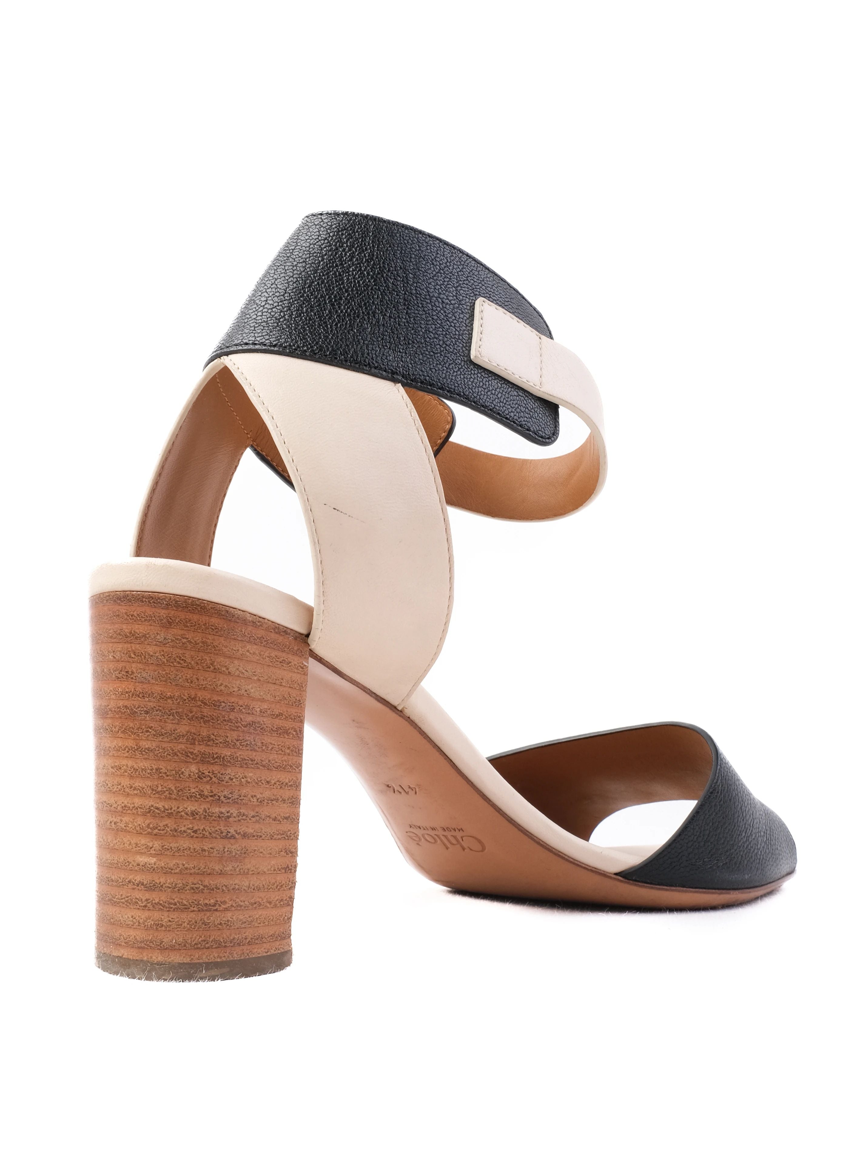 Chloe High-Heeled Sandals Leather Size 41.5 Two-Tone Black Beige