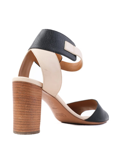 Chloe High-Heeled Sandals Leather Size 41.5 Two-Tone Black Beige