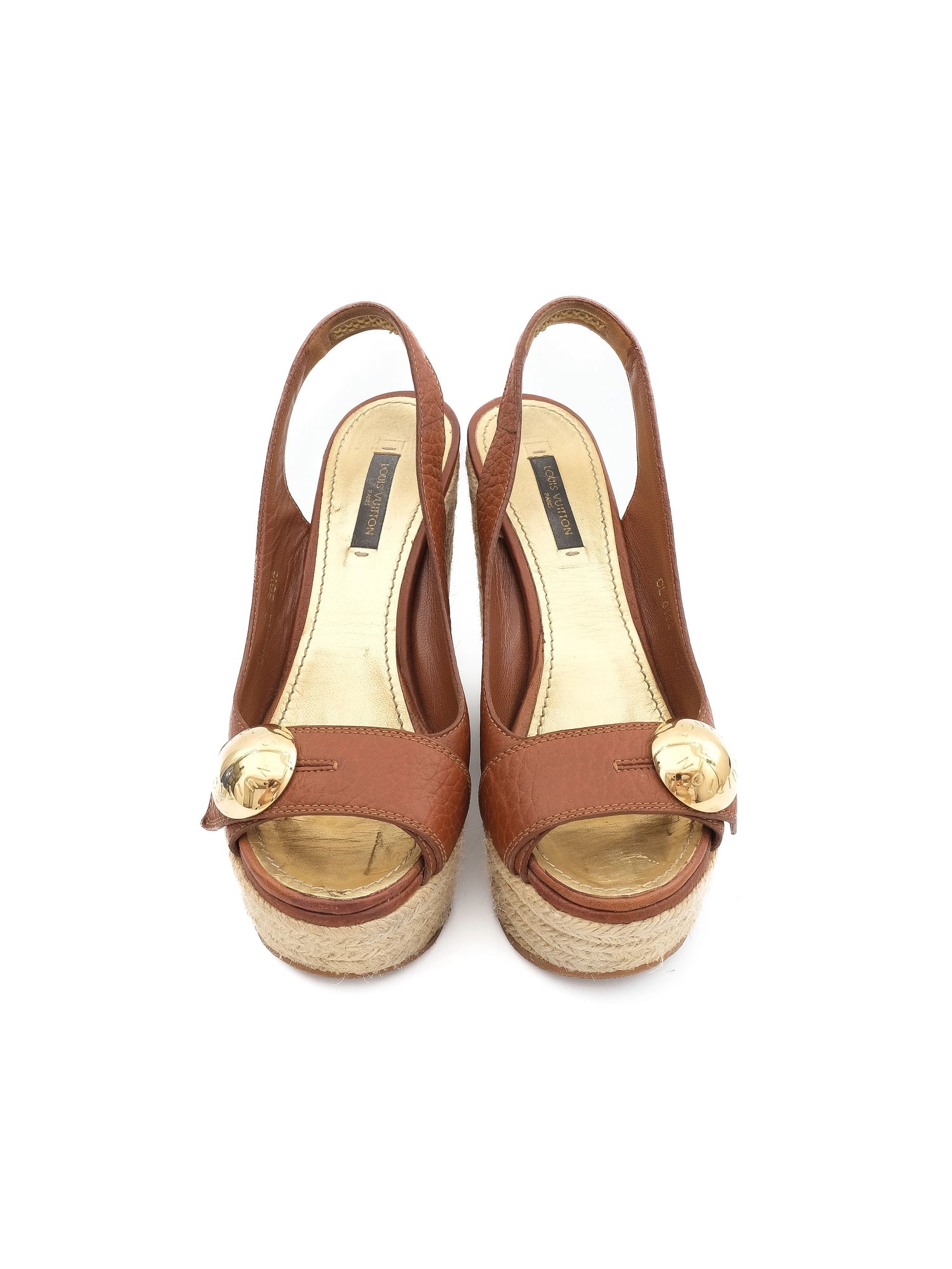 Excellent Louis Vuitton Orange Leather Wedge Sandals Size 36.5