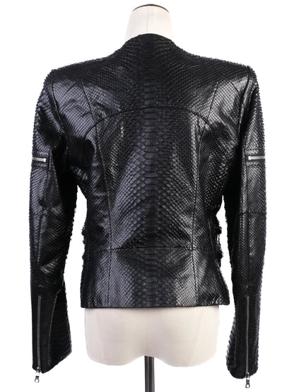 Excellent Punto Black Leather Jacket with Textured Pattern