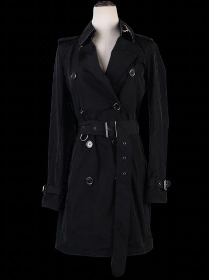 Excellent Burberry Black Trench Coat XS Polyester Double-Breasted