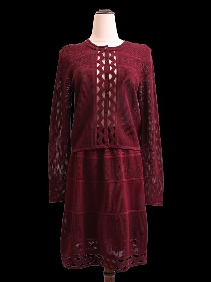 Excellent Sandro Burgundy Dress &amp; Jacket Set Size M Women Viscose