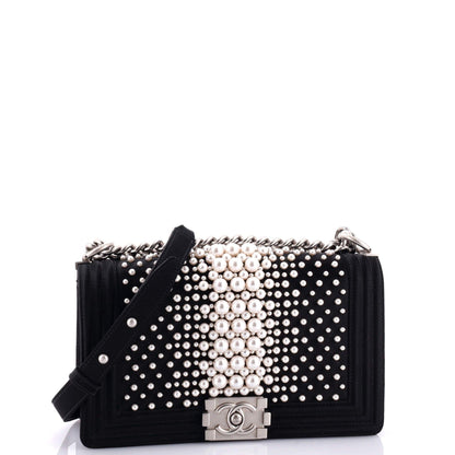 Boy Flap Bag Pearl Embellished Satin Old Medium