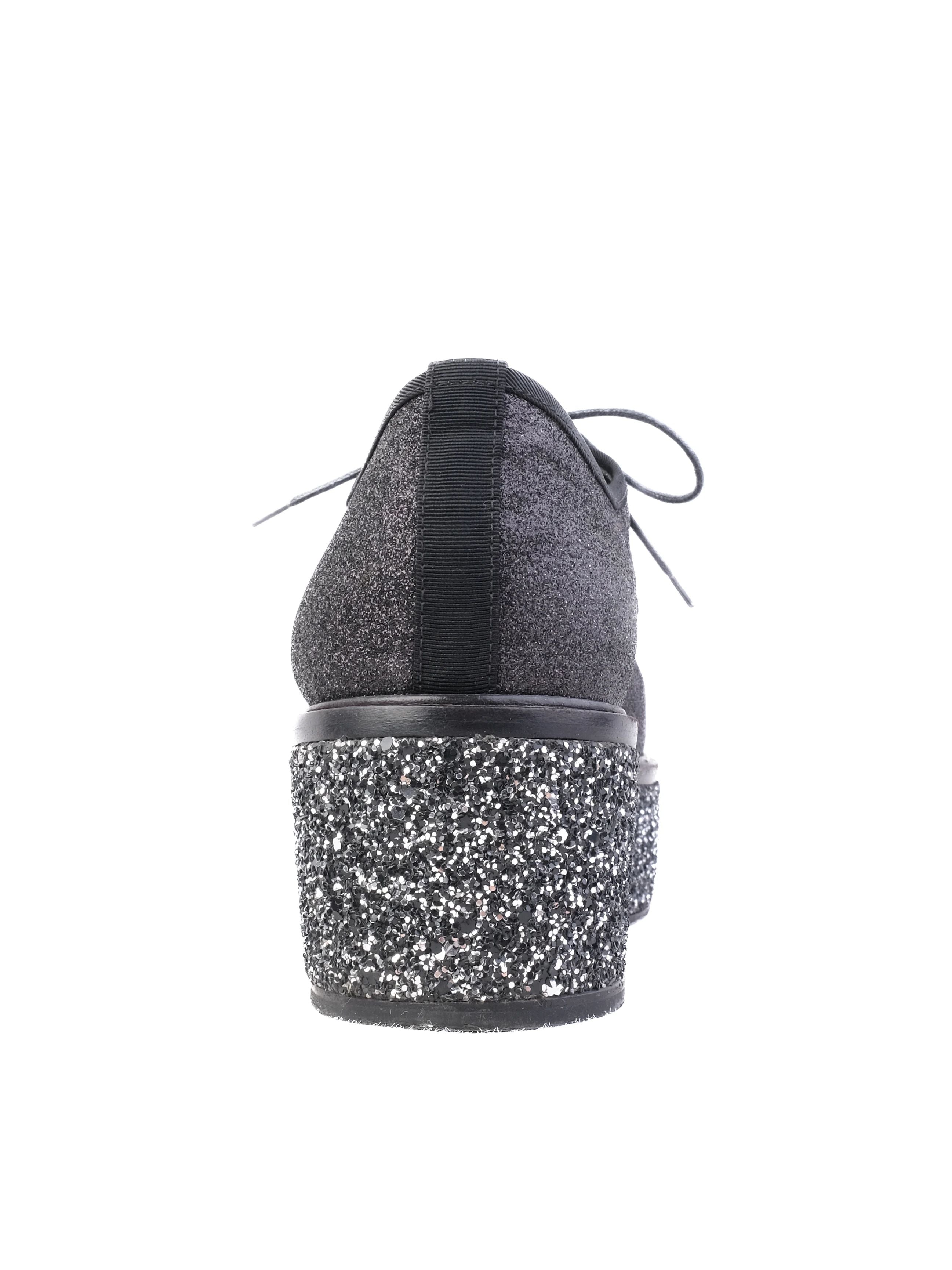 Excellent Sergio Rossi Black Fabric Shoes Size 38 with Glittery Platform