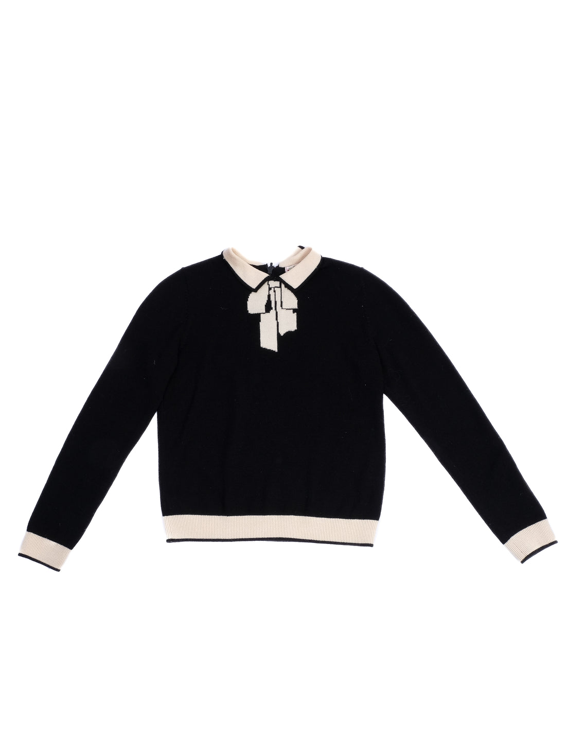 Excellent Bonpoint Black Wool Sweater with Beige Accents, Size 10