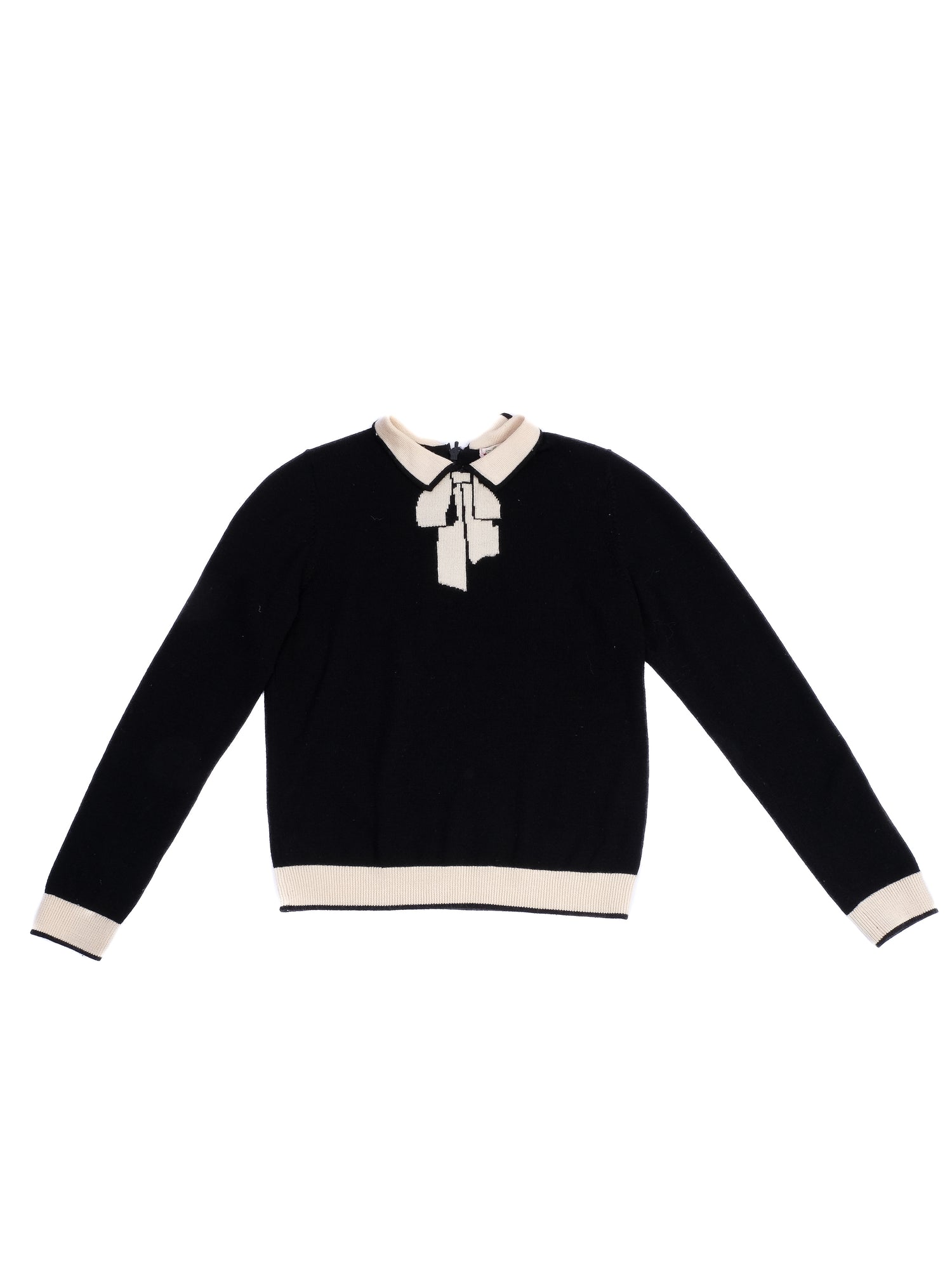 Excellent Bonpoint Black Wool Sweater with Beige Accents, Size 10
