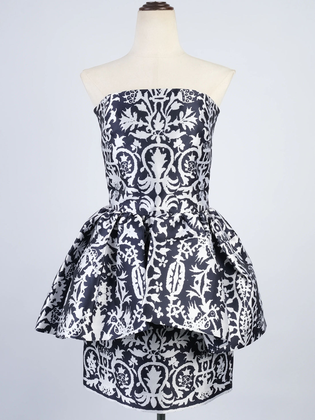 Martin Grant Paris Black &amp; White Floral Silk Peplum Dress Size M