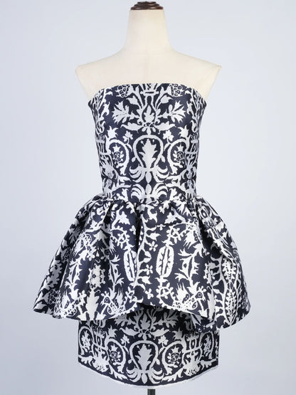 Martin Grant Paris Black &amp; White Floral Silk Peplum Dress Size M