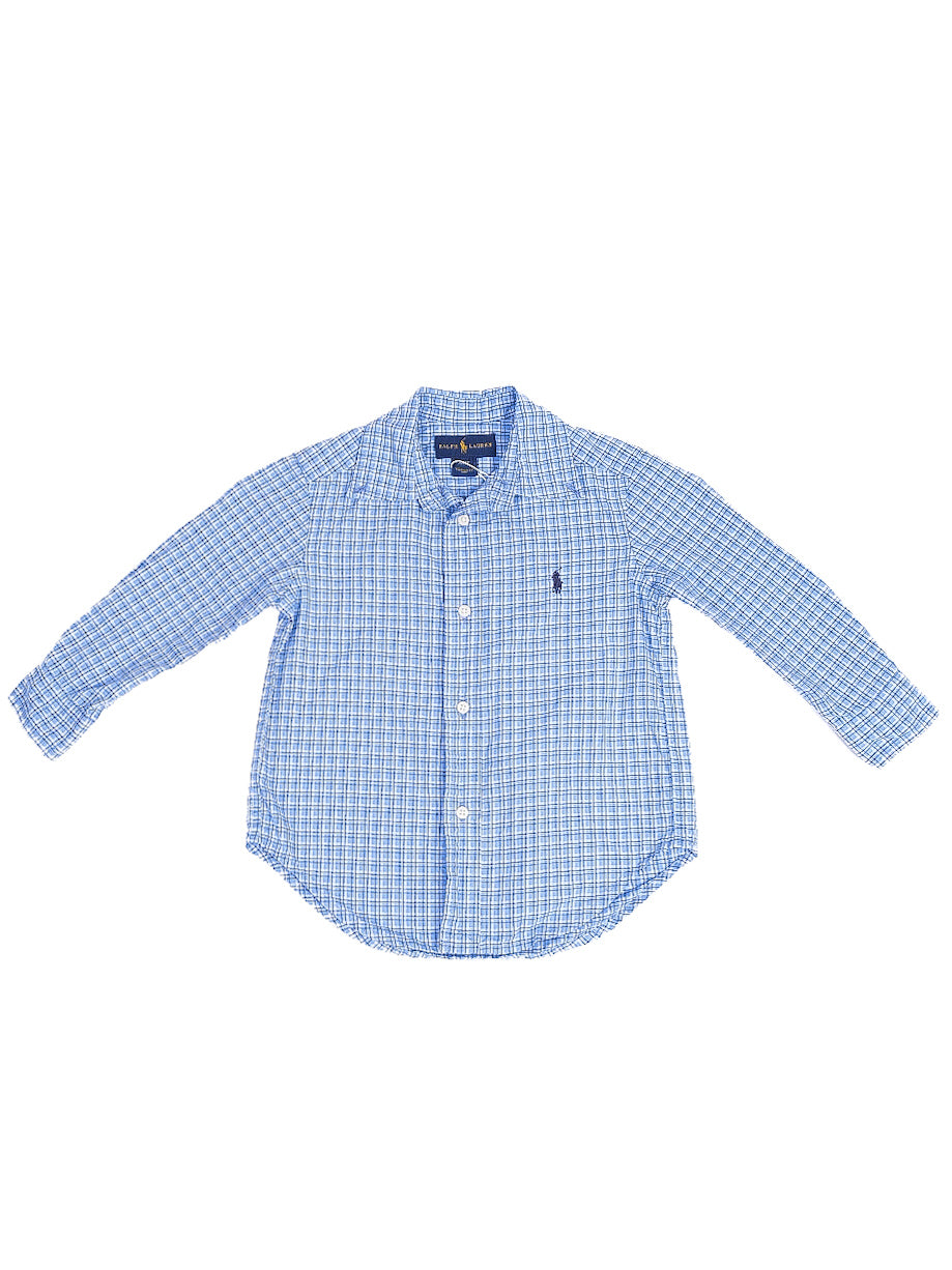 Excellent Ralph Lauren Kids Blue Checkered Long Sleeve Shirt Size 2