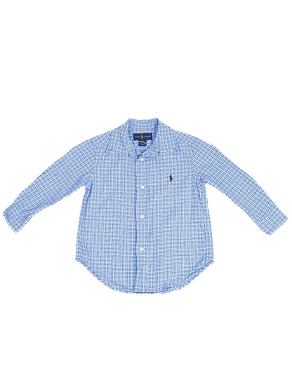 Excellent Ralph Lauren Kids Blue Checkered Long Sleeve Shirt Size 2