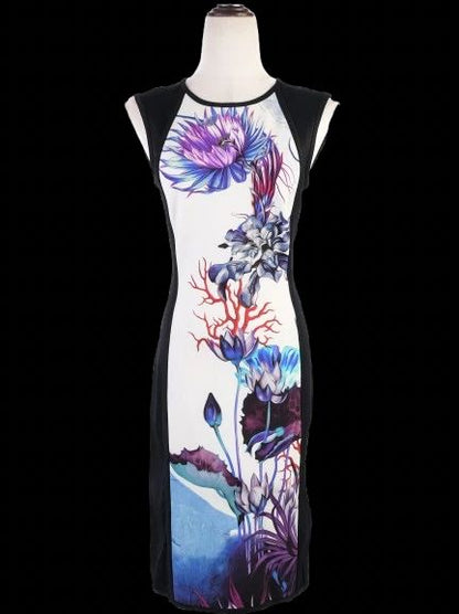 Excellent Roberto Cavalli Bodycon Dress M Floral Design Nylon