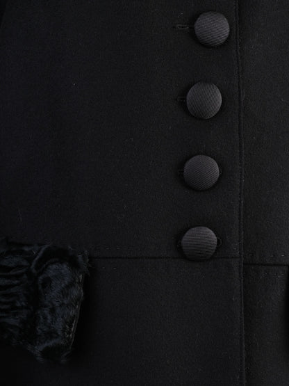 Excellent Dolce Gabbana Black Wool Coat with Textured Collar Size S