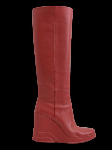 Excellent Prada Red Leather Wedge-Heeled Knee-High Boots Size 37.5